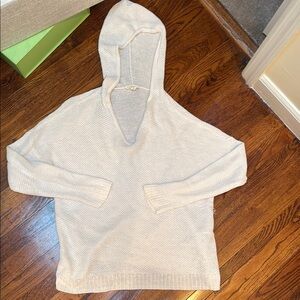 Eileen Fisher organic linen knit hooded Cream V-Neck Sweater